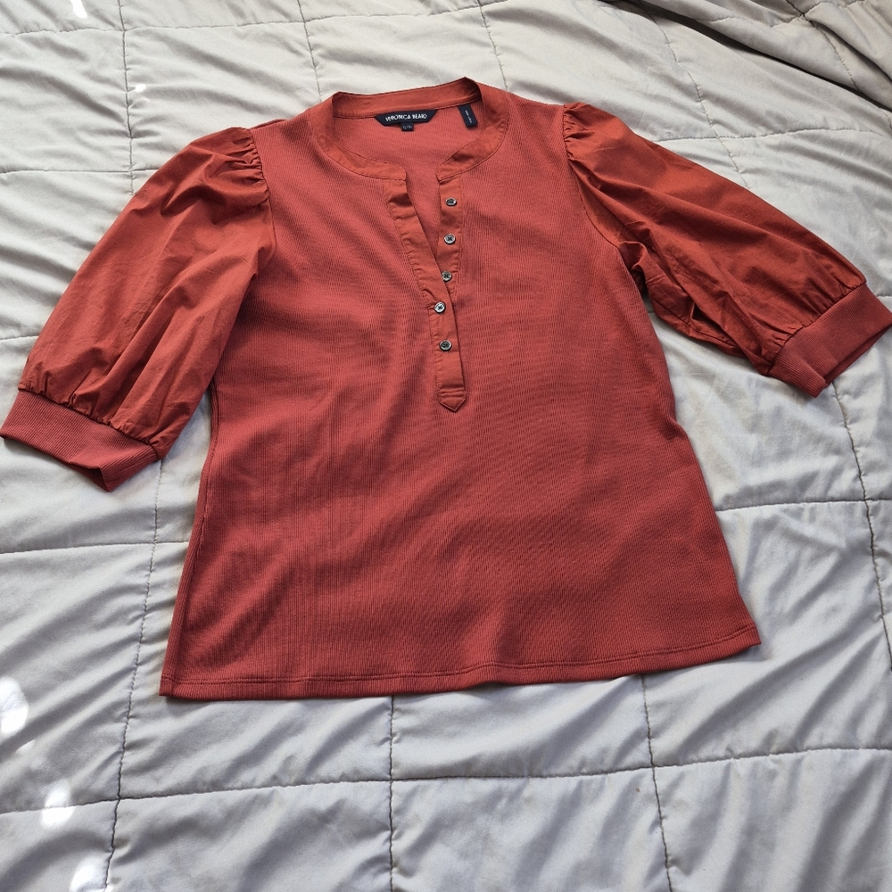 Mixed Media Veronica Beard Coralee Top, Pima Cotton Blend, Brick Red, XL, EUC